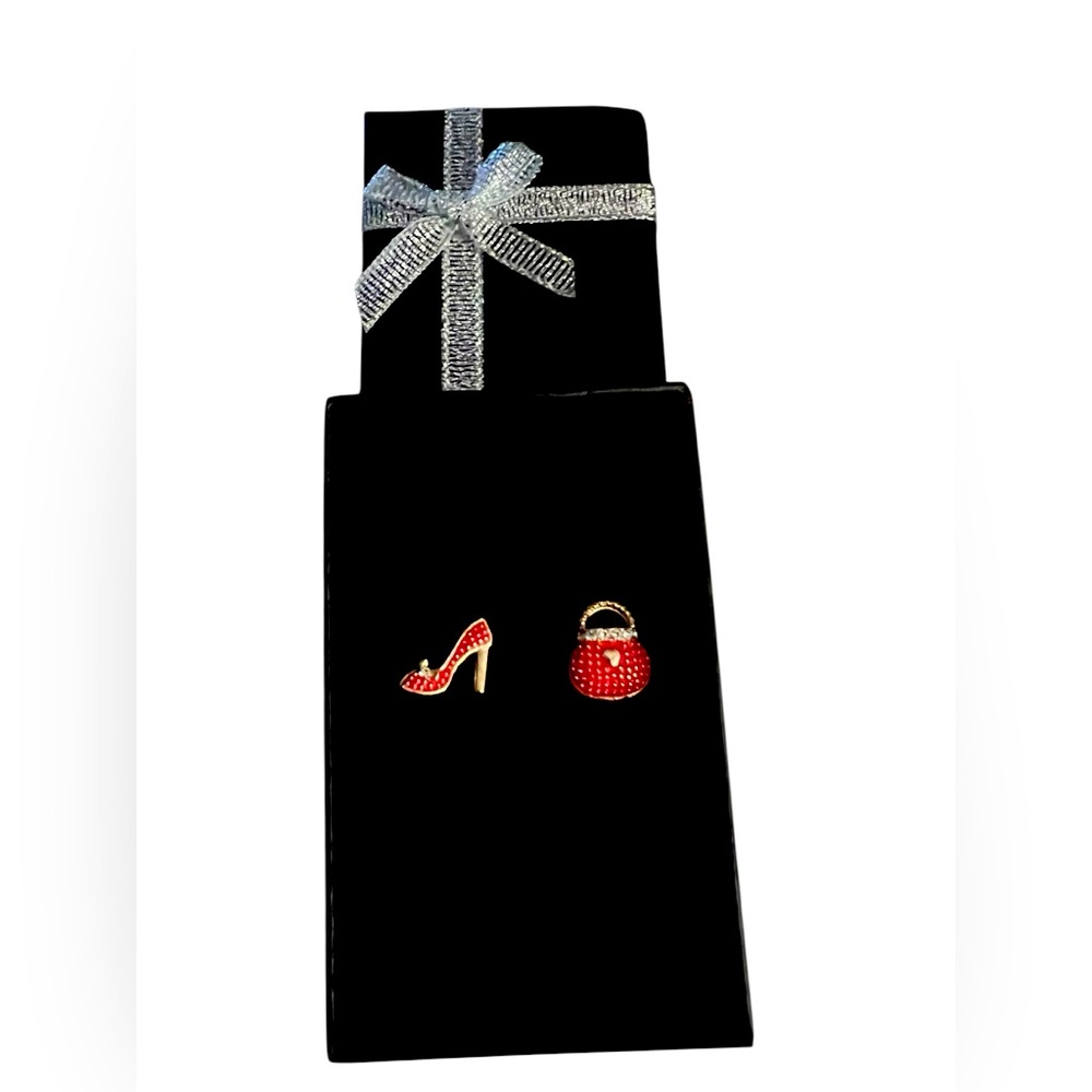 High heel and bag, red stud earrings NWT